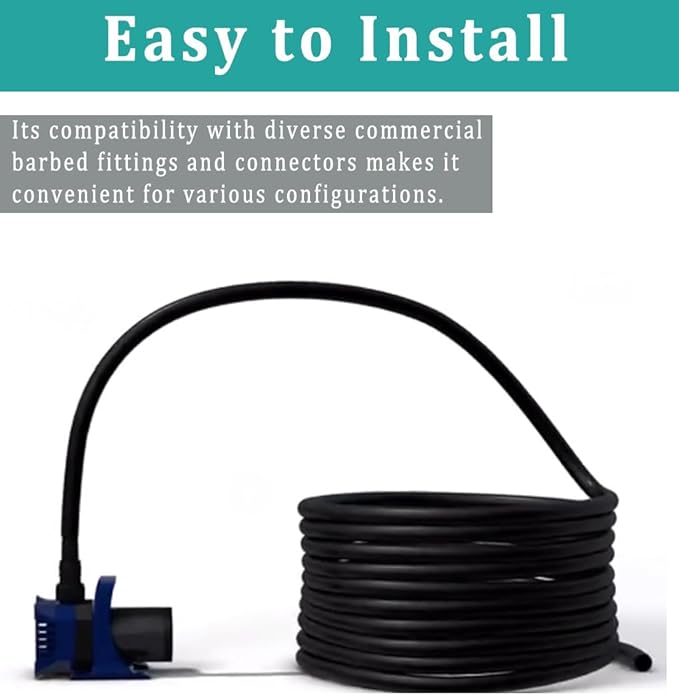 1/2" id - 10ft Black Vinyl Tubing Flexible PVC Tube Hybrid Hose Transfer Water Fuel Gas for Pond Fountain Garden Waterfall, Durable and Safe, with 2 Hose Clamps