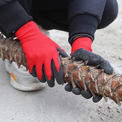 Evridwear Crinkle Latex Rubber Hand Coated Safety Work Gloves for Men Women General Multi Use Construction Warehouse Gardening Assembly Landscaping (XS-Size) Red 120 Pairs Pack