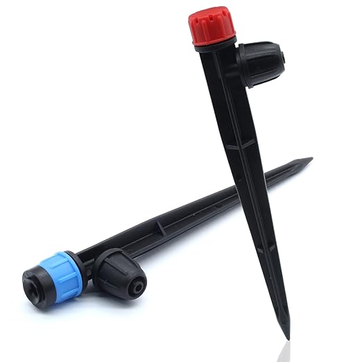 50 PCS Quick-Connect Drip Irrigation Emitters with Adjustable Water Flow - Sprayer for 1/4 inch Irrigation Tubing - 360 Degree Sprayer Perfect for Irrigation System Watering Kit(Red & Blue)