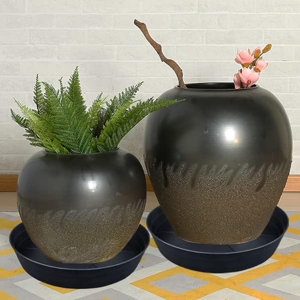 20 Inch Extra Large Plant Saucers, Extra-Deep 3.7 in Black Drip Trays for Flower Pot, Heavy Duty Drainage Tray Indoors No Holes, 2 Pack Plastic Planter Plate Water Catcher for Pots Base 16 17 18 in
