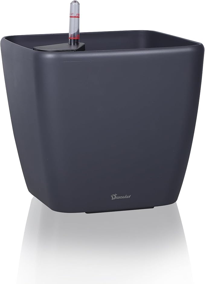 Dexceder 9x8 Self Watering Planter Indoor Outdoor, Inner Mat Design, Thickened Table Flower Plant Pot with Water Level Indicator (Slate Gray Matte)