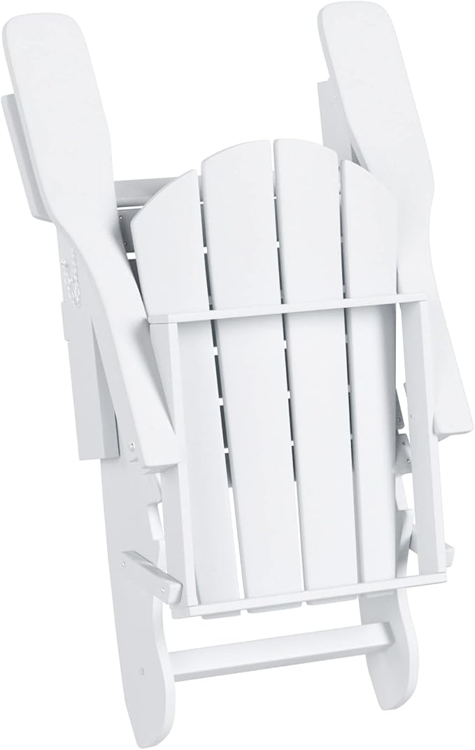WO Home Furniture Adirondack Chair Table Set of 2 PCS Outdoor Folding Chair w Side Table Weather/UV Resistant for Lawn, Garden, Bon Fire, Balcony (White)