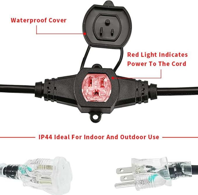 30FT 14 Gauge Multi Outlet Extension Cord, 5 Evenly Spaced Weatherproof Outlets, Great for Stage Backdrops, Landscape Garden Lighting，Christmas Decorations ETL