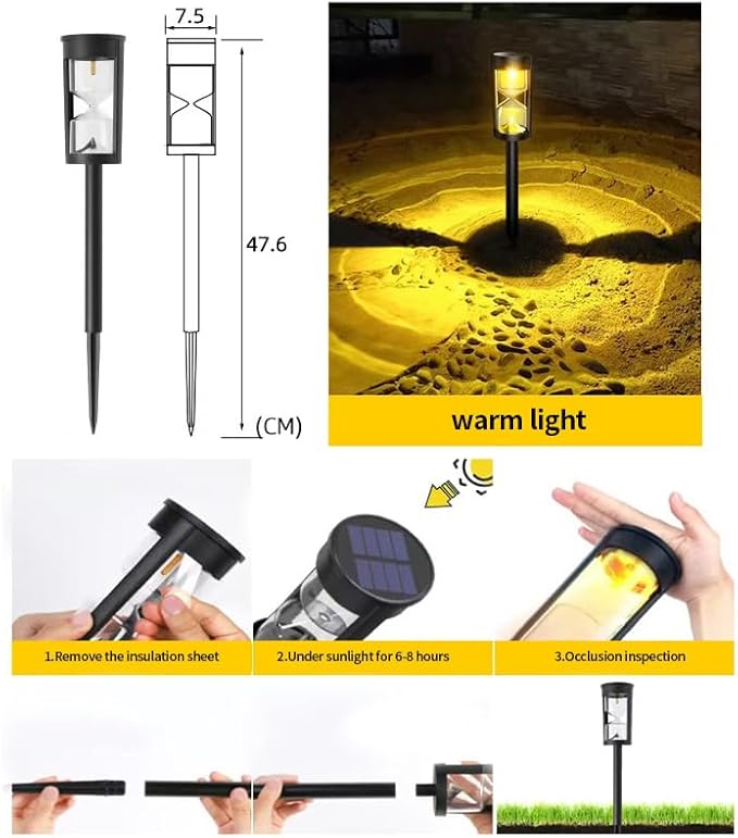 4 Pack LED Solar Warm Light Hourglass Light, New Outdoor Decorative Atmosphere Light, Courtyard Garden Landscape Light, Wireless Dusk to Dawn Searchlight IP65 Waterproof.