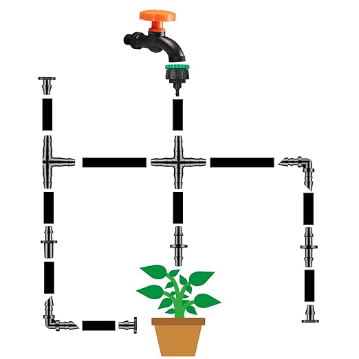 281 Pcs Irrigation Fittings Kit,1/4" Tubing Drip Irrigation Fittings,Irrigation Fittings Kit for Flowerpot Lawn(Straight Barbs,Single Barbs,Valves,Tubing Cutter,Tees,Elbows,End Plugs,4-Way Coupler).
