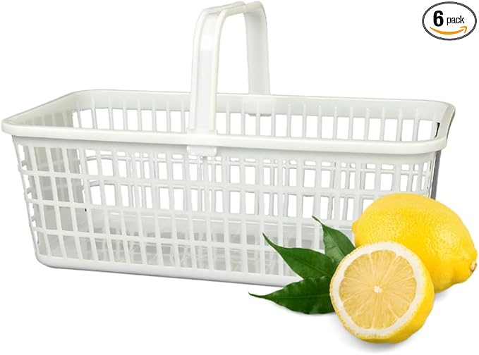 6 Pack – 4 Quart/Half Peck White Plastic Garden Basket for Gathering Vegetables and Fruits – Harvest Apples, Berries, Peaches or Tomatoes