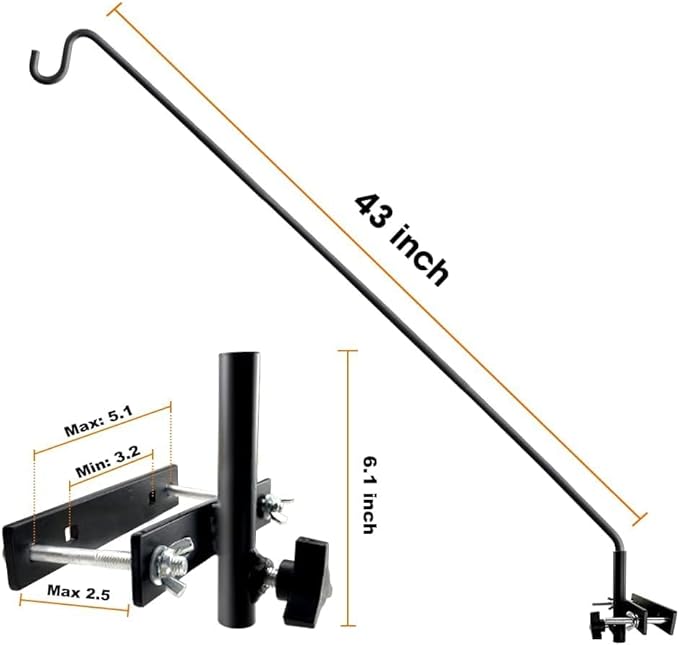 ERYTLLY Extended Rail Hook Fence Deck Heavy Duty Bird Feeder Hook 360 Degree Rotary and Length Adjustable Plant Bracket for Bird Feeders, Planters, Suet Baskets, Lanterns, Wind Chimes and More