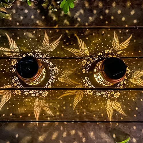 2 Pack Hummingbird Solar Lantern Lights Outdoor Decor, Hanging Metal Decorations Waterproof with LED Light, Landscape Lights for Garden Patio Yard Lawn Backyard Front Porch Gifts for Mom Grandma