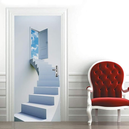 3D Door Stickers Murals - Stairs - Door Wallpaper - Self-Adhesive - Removable - PVC - Waterproof - Matt Finish - Modern Style - White - 37.4" x 78.7"