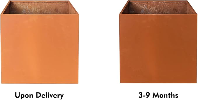 Corten Steel Planter Metal Square Planter Tall Cube Rustic Steel Planters 27.6 Inch Durable Antique Detached for Outdoor Commercial Residential Garden Patio Deck and Backyard