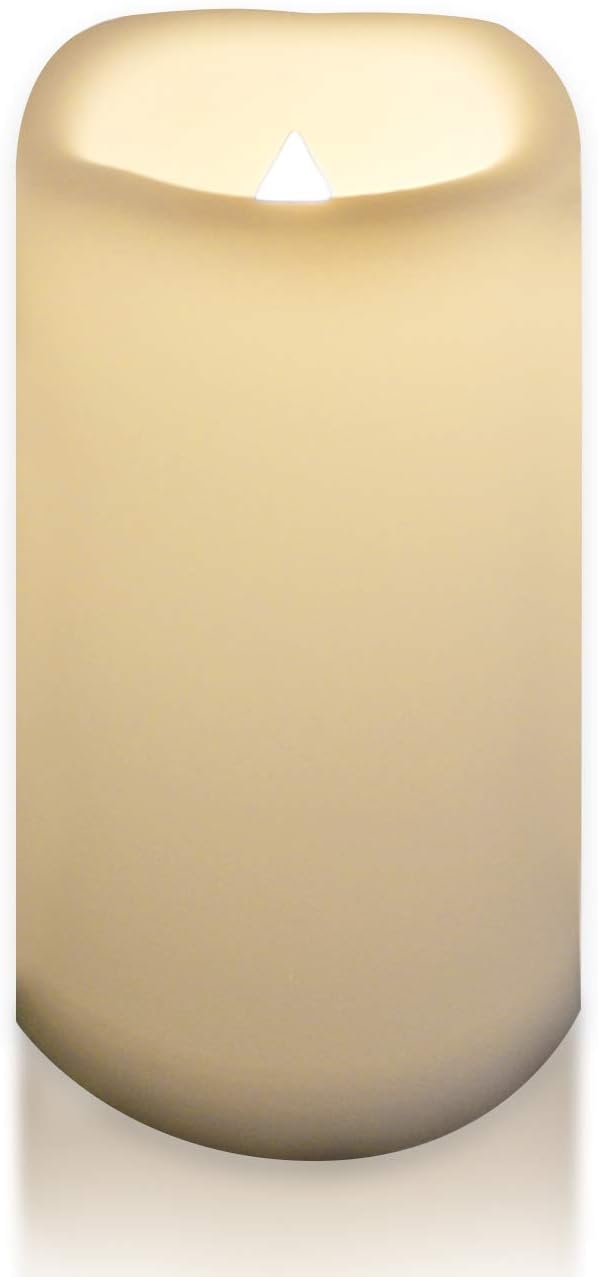 CANDLE CHOICE Outdoor Waterproof Battery Operated Flameless Candle Remote Timer　Large Tall White Plastic Bright Flickering Electric LED Pillar for Lantern Patio Wedding Party Decorations 4”(D) x8”(H)