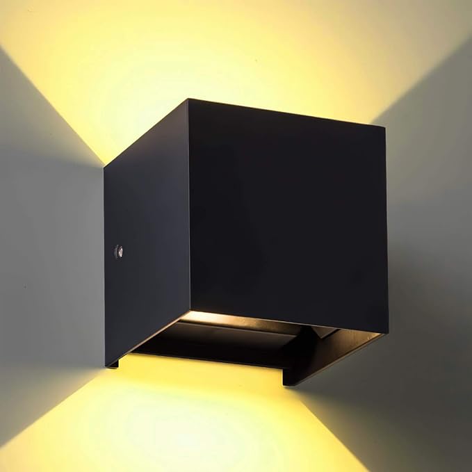 LANFU LED Aluminum Waterproof Wall Lamp, (Upgrade Dusk to Dawn Sensor) Waterproof Outdoor Light 20W 100-277V 2800K-3000K(Not dimmable) Outdoor Wall Light Warm Light 2LEDS (Black-20W-Larger)
