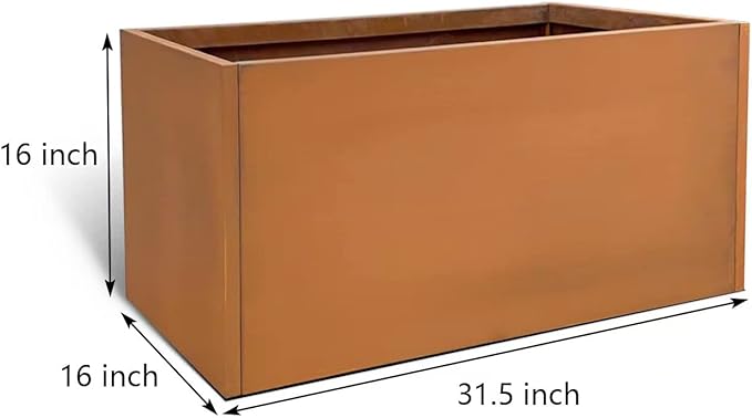 Corten Steel Planter Box Rectangular Planters Large Outdoor Planter Metal Planter Box for Tall Plant Trough Rustic Patina for Garden Yard Commercial Residential Farm 16 in x 31.5 in x 16 in