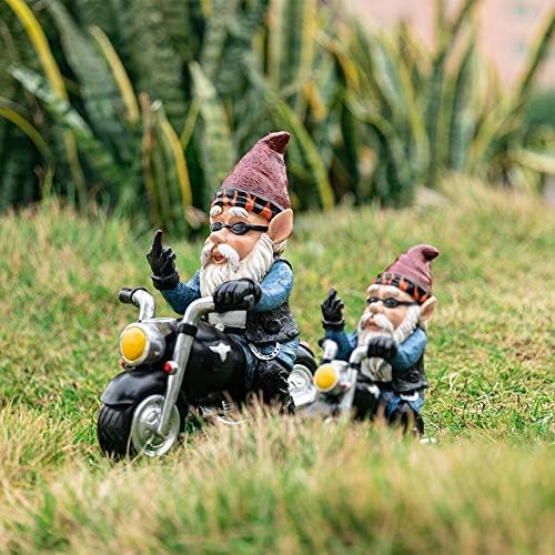 Garden Gnome Riding Motorcycle Funny Outdoor Gnome Decoration Indoor Outdoor Lawn Figurines for Home Yard Décor, Medium