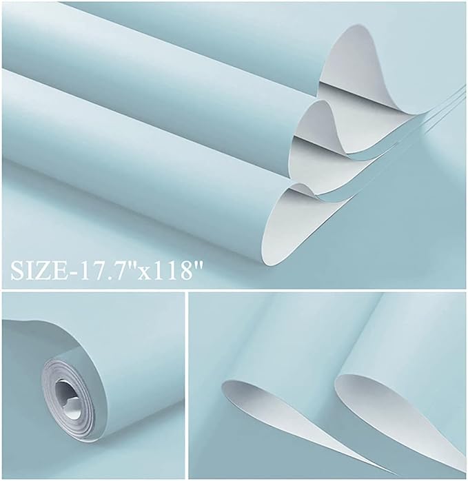 Dimoon 118''x17.7'' Blue Peel and Stick Wallpaper Contact Paper Modern Self Adhesive Wall Paper Removable Renter Friendly Textured Solid Color Shelf Cabinet Vinyl Roll (118''x17.7'',Light Blue)