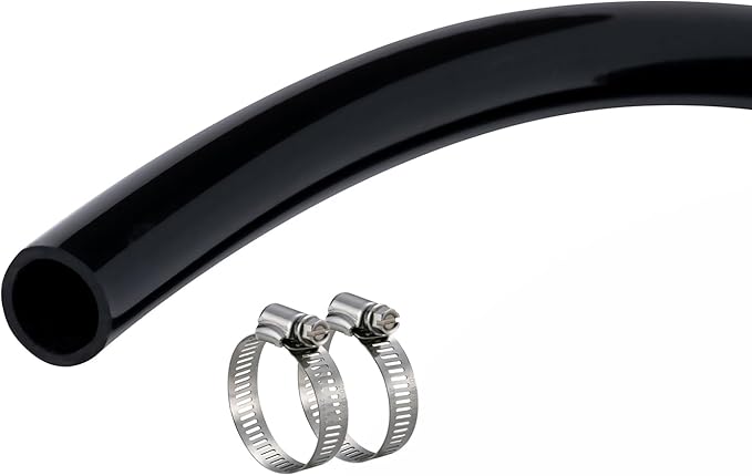 1/2" id - 50ft Black Vinyl Tubing Flexible PVC Tube Hybrid Hose Transfer Water Fuel Gas for Pond Fountain Garden Waterfall, Durable and Safe, with 2 Hose Clamps