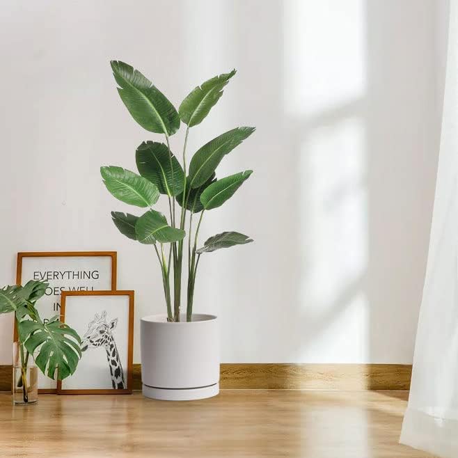 Aveyas 10 inch Ceramic Plant Pot with Drainage Hole and Saucer - Suitable for Indoor and Outdoor Use, Modern Planters for House Garden Flower Tree Snake Monstera Plants (10", Matte White)