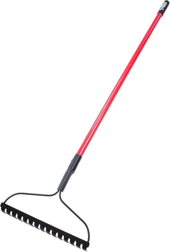 BULLY TOOLS 92309 12-Gauge 16-Inch Bow Rake with Fiberglass Handle and 16 Steel Tines, 58-Inch