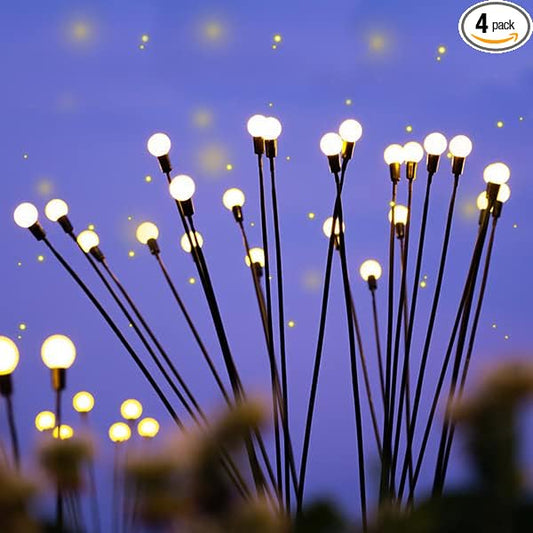 4 Pack Outdoor Solar Firefly Lights, 40 Globes LED, Waterproof, Warm White
