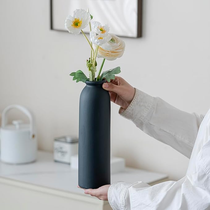 Ceramic Vase Set-3, Small Flower Vases for Decor, Modern Boho Farmhouse Style, Decorative Vases for Pampas Grass & Dried Flowers, Distressed Finish (Light Coffee)