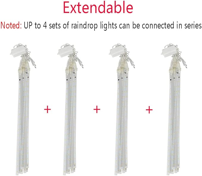 Christmas Lights Outdoor, Meteor Shower Lights Falling Star Lights 16 inch 8 Tubes 256 LED Icicle Snow Falling Lights Raindrop Lights for Xmas Tree Holiday Party Decoration, UL Plug, Warm White