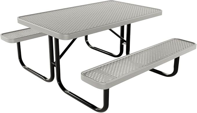 Coated Outdoor Furniture Heavy-Duty Portable Outdoor Kids Table, Punched Steel Kids Picnic Table, Commercial-Grade Picnic Table, Made in America (4ft Rectangular, Childrens, Textured Grey)