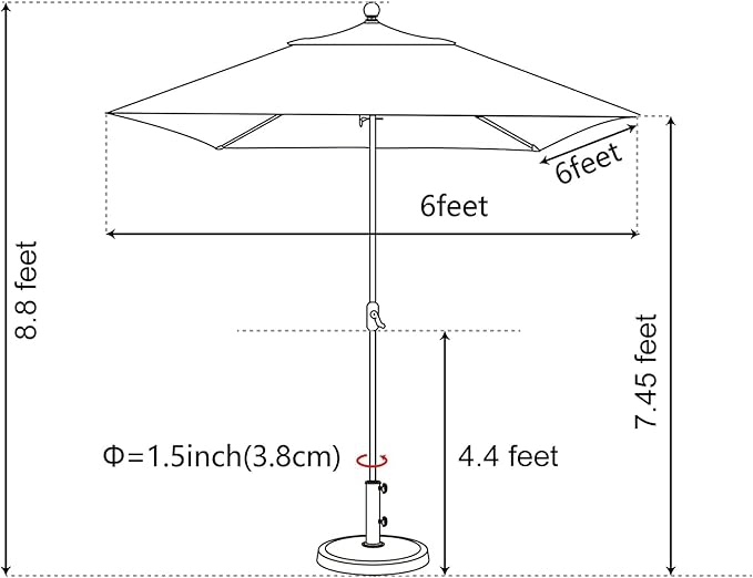 EliteShade USA 10-Year-Non-Fading Sunumbrella 6x6Ft Square Market Umbrella Patio Outdoor Table Umbrella with Ventilation(Logo Red)