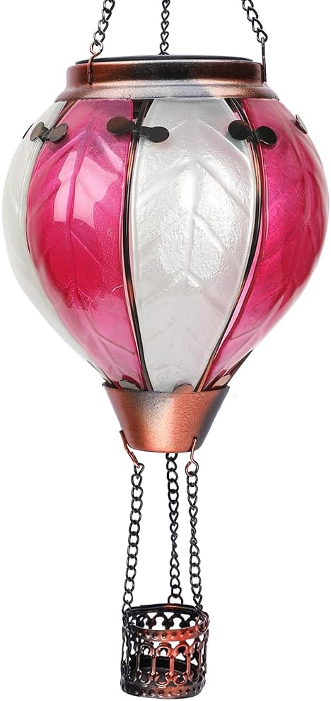 Hot Air Balloon Solar Lantern with Flickering Flame Hanging Solar Lanterns Outdoor Lights Waterproof Lanterns Decorative Garden Patio Yard Party Decor Gray&Wine Red