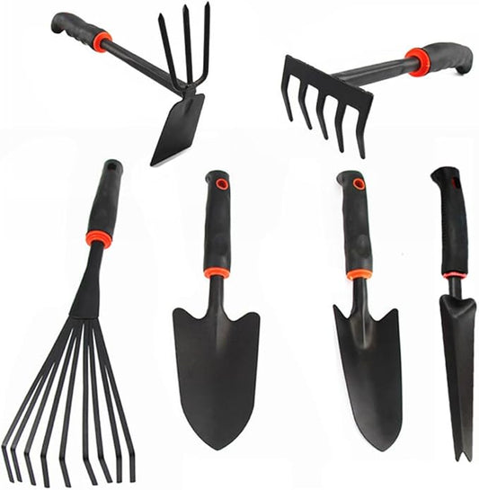 Large Garden Tool Set with Non-Slip Rubber Handle - 6 Piece Heavy Duty, Gardening Hand Tools, Sturdy Durable, Classic Utility Gardening Gift