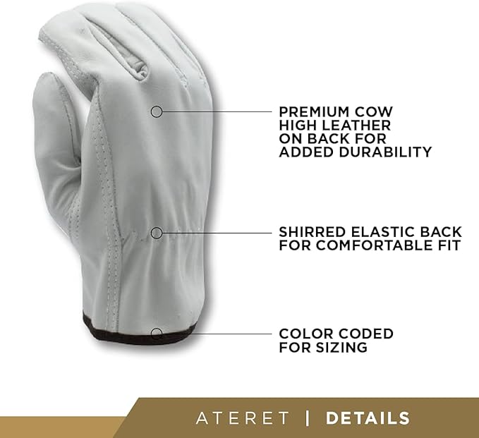 ATERET 36 Pairs X-Large Heavy Duty Durable Cowhide Leather Work Gloves I Driver Gloves for Truck Driving, Warehouse, Gardening, Farming