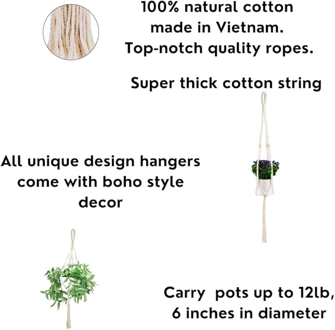 5 Packs Plant Hangers Indoor, Macrame Plant Hangers, Indoor Plant Hangers, Indoor Planter, Wall Plant Hanger, Hanging Planters for Indoor Plants, Hanging Planters for Outdoor Plants, Plant Lover Gifts