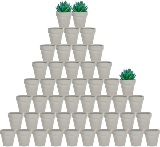 vensovo 48 Pcs 2" Tiny Terracotta & Terra Cotta Pots with Drainage - Grey Small Mini Clay Ceramic Pottery Planter Ideal for Indoor/Outdoor Plants, Crafts, Wedding Favors