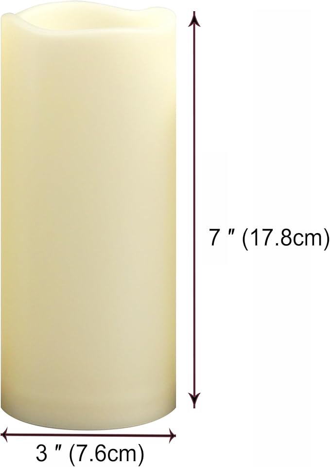 CANDLE CHOICE Waterproof Outdoor Battery Operated Flameless Candles with Timer Flickering Plastic Resin Electric LED Pillar Lights for Lantern Patio Garden Wedding Party Decorations 3x7 Inches 2 Pack