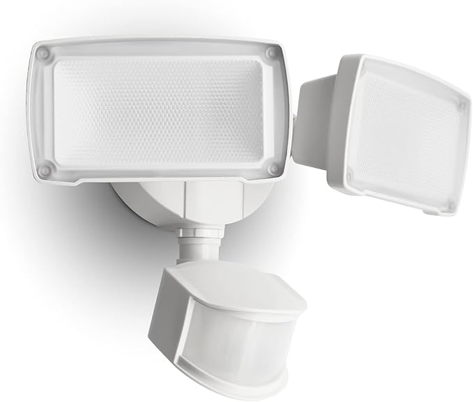 LUTEC 38W 3500 Lumen LED Motion Activated Integrated Dual-Head Floodlight Outdoor with Motion Sensor, 5000K Daylight, Dusk to Dawn, Exterior Security Wall Light for Patio, Garden, Yard(White)