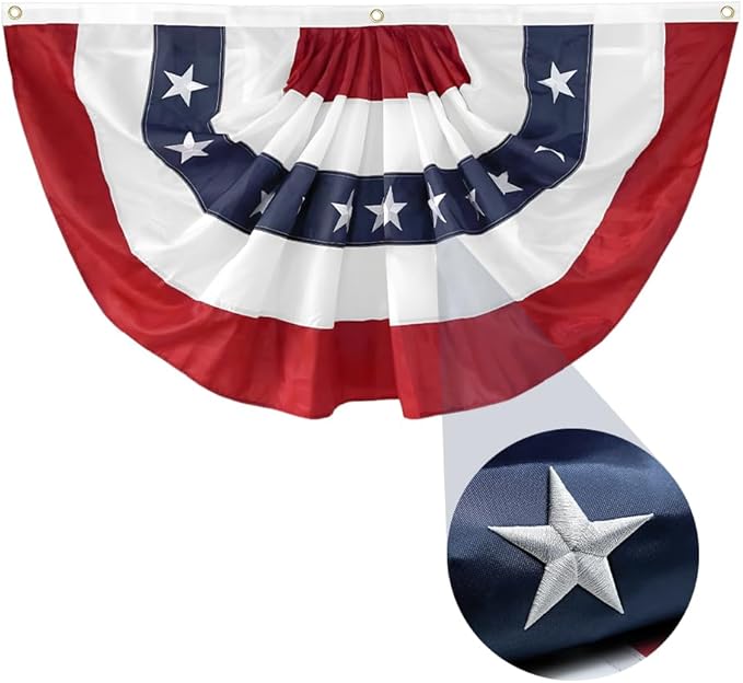 2x4Ft American Bunting Flag 4th of July Embroidered Stars USA Bunting Banner Patriotic Decorations Pleated Half Fan Flags Decor Outdoor Outside Porch Garden Window Independence Day Memorial Veterans