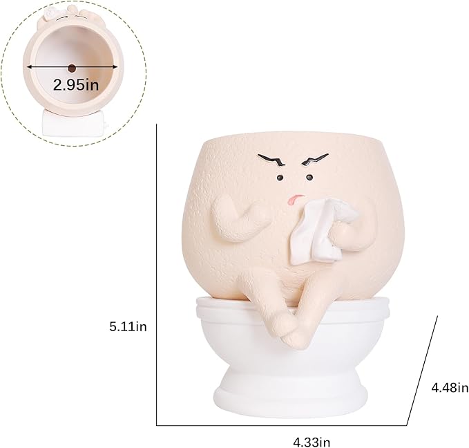 Face Planter Pots Funny Toilet Plant Pot for Indoor Plants, Cute Face Head Flower Pots Quirky Succulent Planters Gift Ideal for Home, Office, Christmas