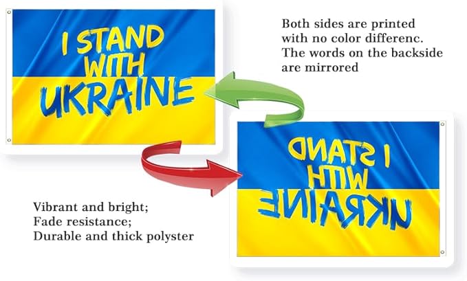 I Stand with Ukraine Flag 2x3FT Ukrainian National Polyester Banner With 2 Grommets Fade Resistant Vivid Color For Patriotic Festival Events Party Decoration