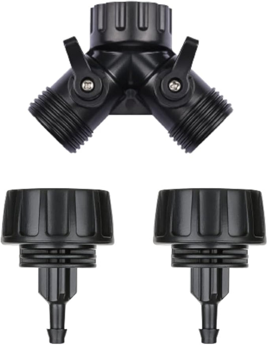 1/4 Inch Drip Irrigation Tubing Fitting to Faucet Adapter Connector, 2 Way Y Splitter for 3/4" Inch Garden Hose to 1/4 Inch Drip Irrigation Hose