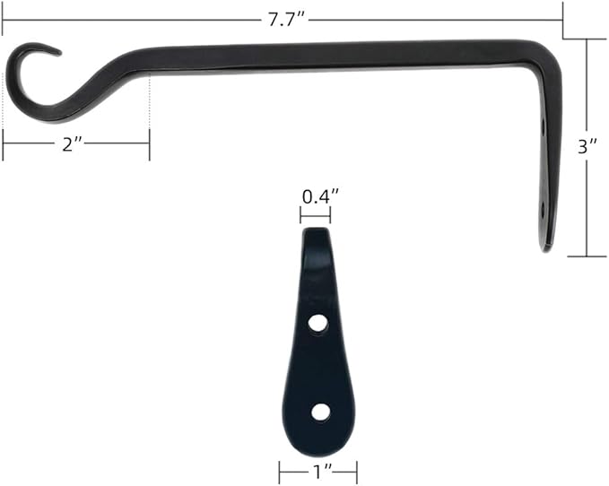 Worth Garden 6-Pack 7" Plant Hanger Bracket - Forged Wrought Iron Powder-Coated Heavy Duty Wall Hook - Black Plant Hanging Hooks - Durable and Stable for Bird Feeders, Planters Indoor & Outdoor