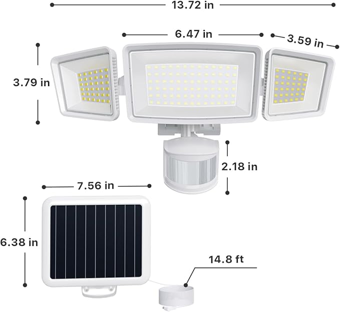 Ensenior 1800LM Solar Flood Lights Outdoor, Motion Sensor Outdoor Light 6500K, IP65 Waterproof, Separate Solar Panel, Solar Security Light with 5 Sensor Modes and 3 Adjustable Head for Yard (White)