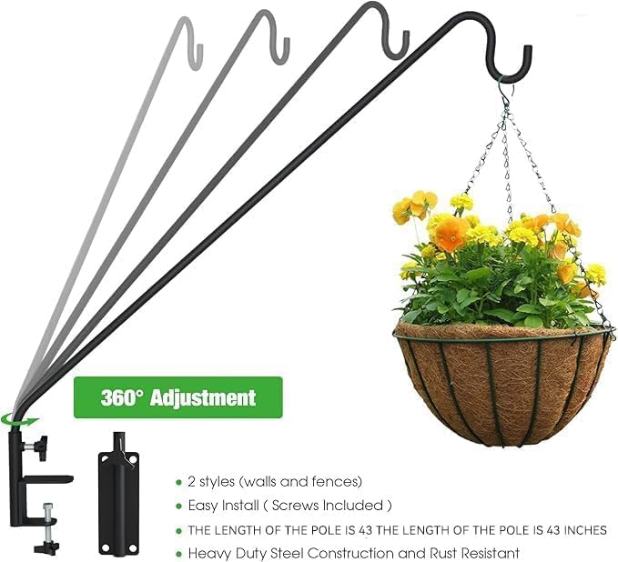 ERYTLLY Heavy Duty Deck Hook Wall Mounted Hook, Extensible and Adjustable Deck Hook with 2" Non Slip Horizontal Clamp for Hanging Bird Feeder, Plants, Suet Baskets,Wind Chimes,Lanterns and More
