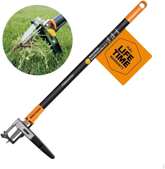 Fiskars 3-Claw Stand Up Weed Puller Tool, Gardening Hand Weeding Tool with 39" Long Ergonomic Handle with Easy-Eject Mechanism