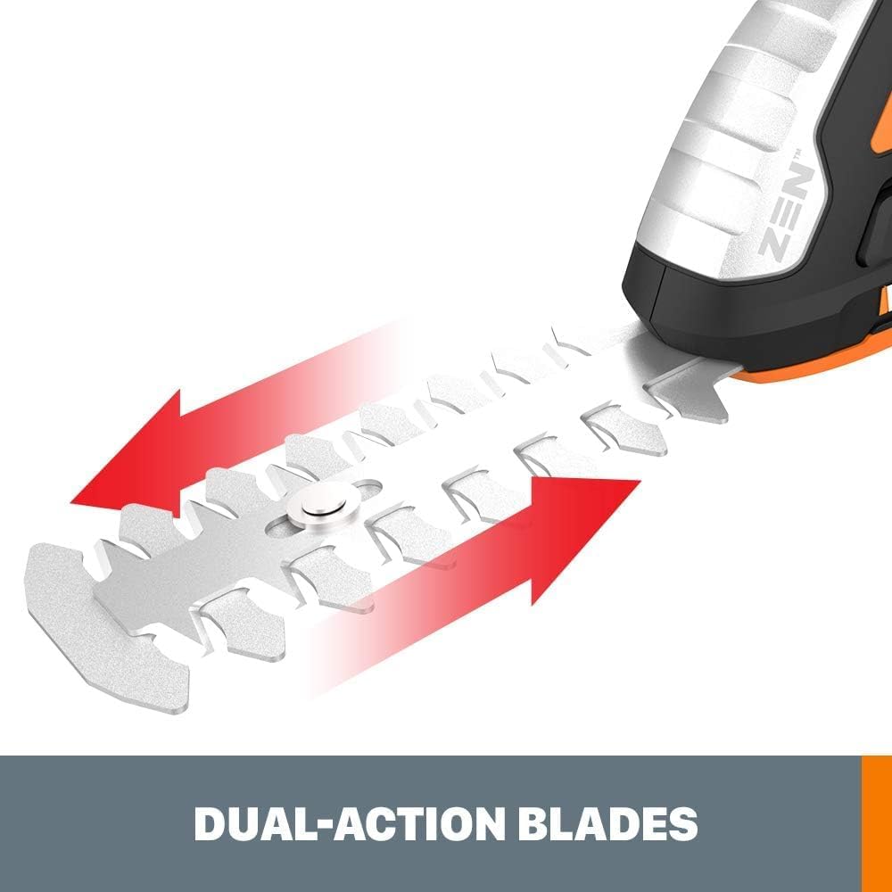 WORX WG801 20V 2 in 1 Cordless Hedge Trimmer, 4" Grass Shear & 8" Shrub Trimmer with 2 Blades, Battery & Charger Included