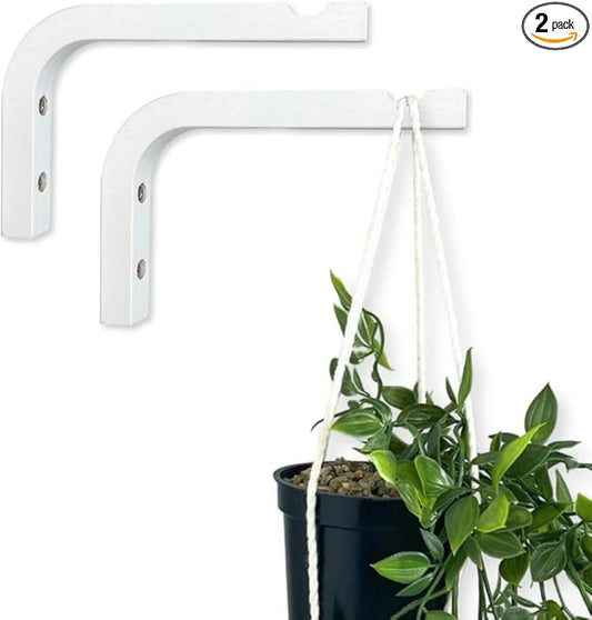 2-Piece Set of Plant Hooks for Wall 6 inch - Mounted Wooden Plant Hook - Indoor and Outdoor Bracket Plant Hanger for Planters, Lanterns, Bird Feeders, Patio Decorations (White)