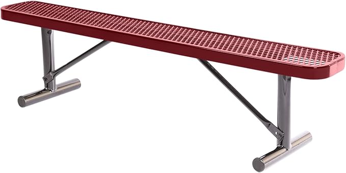 Heavy-Duty Portable Outdoor Bench Thermoplastic Coated, Expanded Metal, Commercial-Grade Seating, Made in America (Portable Without Back, 6 Ft, Burgundy)