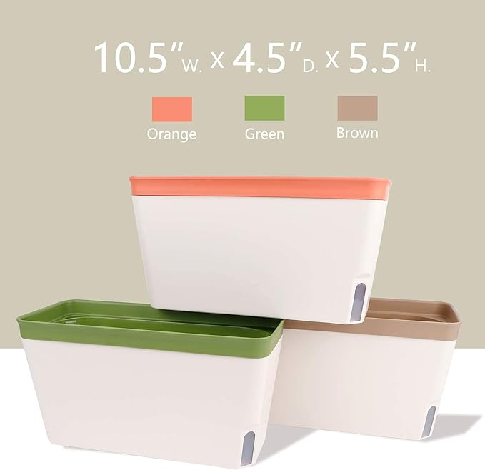 OurWarm Windowsill Herb Planter Box Indoor Set of 3, 10.5 Inch Self Watering Planter Pots with Visual Water Level Window, Modern Plastic Plant Pots for Herbs, Vegetables, Succulents Plants
