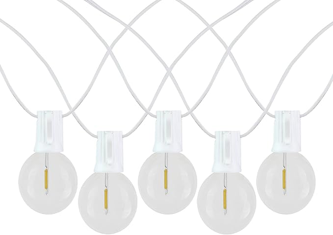 Novelty Lights 100 Feet G40 LED Patio String Lights with 67 Bulbs, Warm White, Weather Resistant and Shatterproof Replaceable Plastic Globe Bulbs, White Wire