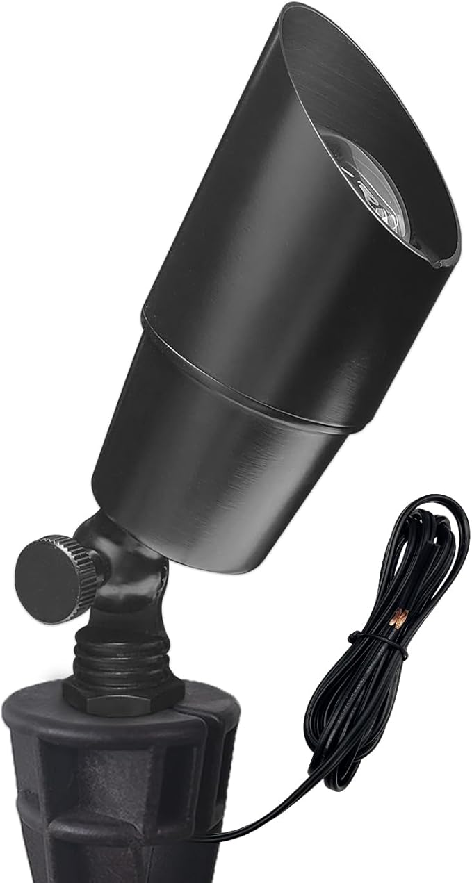 COLOER Brass Low Voltage Landscape Spotlight Fixture(Black) 1-Pack Without Bulb,12V AC/DC Outdoor Spot Lights for Yard, Directional Garden Patio Spot Up Light(101B-Black)