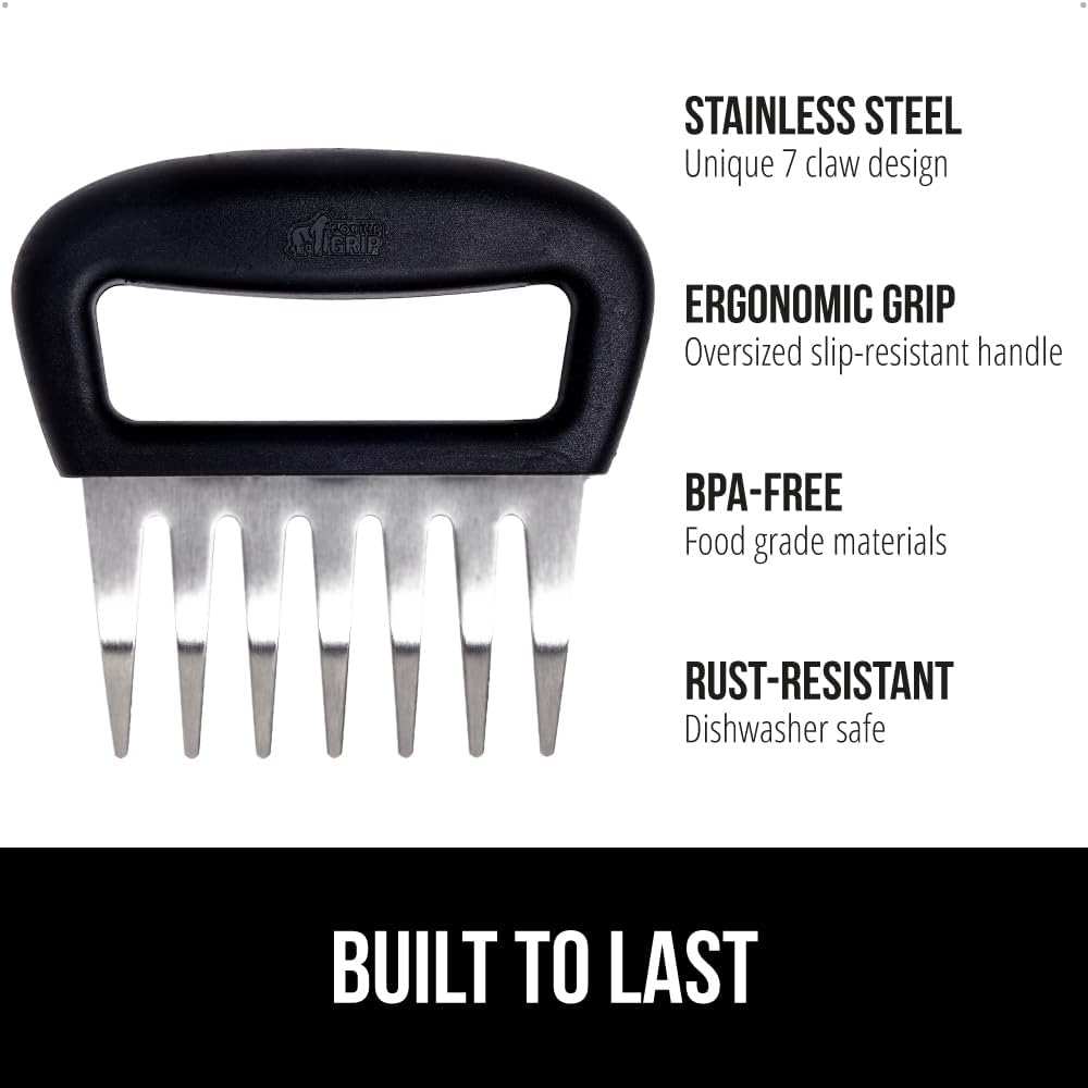 GORILLA GRIP BPA-Free Chicken Shredder Meat Claws, Sharp Stainless Steel Food Shredding Fork, Comfortable Handle, Easily Shred Pulled Pork, Taco Meats, Kitchen Smoker BBQ Tool, Dishwasher Safe, Black