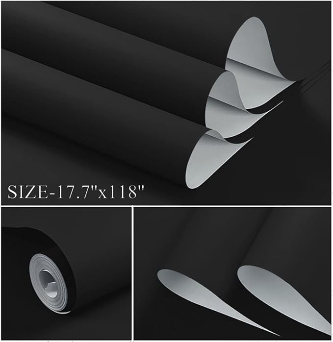 Dimoon 236''x23.6'' Black Peel and Stick Wallpaper Contact Paper Modern Self Adhesive Wall Paper Removable Renter Friendly Textured Solid Color Shelf Cabinet Vinyl Roll (236''x23.6'',Black)